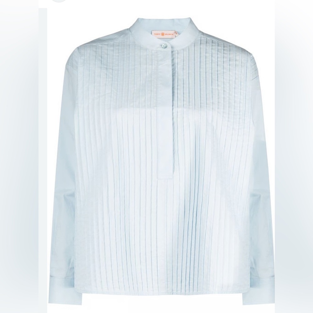 TORY BURCH 
Band-Collar Pleated Shirt